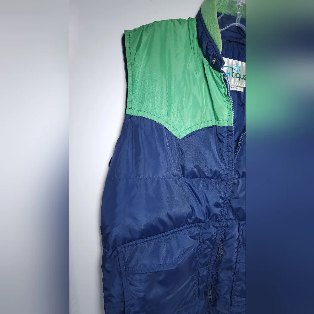 VINTAGE Skitique Unisex Vest Full Zip Vest Gray Duck Down Insulated Large Blue - Picture 3 of 12